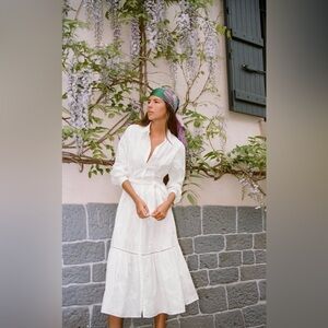 Zara Oyster White Bohemian Button-down Lapel Collar Trimmed Midi Dress Sz XXL